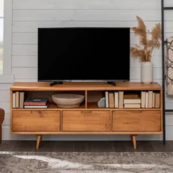 Cara Mid-Century Modern 3 Drawer TV Stand For TVs Up To 65" - Saracina Home -Saracina Home GUEST 0382d846 581a 4903 9ef0 400ed4eadf41