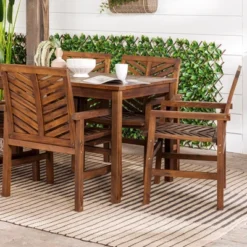 7pc Slatted Chevron Acacia Patio Dining Set - Saracina Home -Saracina Home GUEST 0739b11c 311d 443b 9be9 5f58fdbea9ef