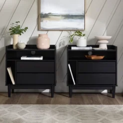 2pk Mid-Century Modern Solid Wood 2 Drawer Storage Nightstands - Saracina Home -Saracina Home GUEST 081e1c93 fb83 4111 87a0 db5e67515069
