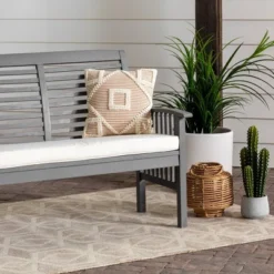 Ravenscroft Modern Boho Acacia Wood Slatted Outdoor Loveseat With Cushion - Saracina Home -Saracina Home GUEST 0bef4255 566e 41f5 a99c 7414e63a87f4