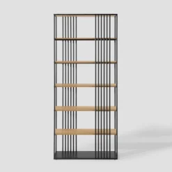 79" Modern 6 Shelf With Metal Bar Bookcase Coastal Oak/Black - Saracina Home -Saracina Home GUEST 10748008 39ee 4721 929f b7239ed78e10