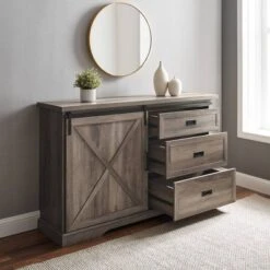 Orson Transitional Sliding X Barn Door Sideboard With 3 Drawers - Saracina Home -Saracina Home GUEST 107ecdb0 0244 4ca6 9c11 ab3f02058508