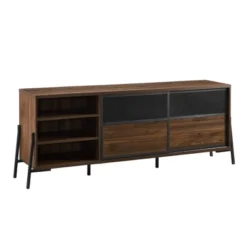 Modern Industrial Metal Mesh Sliding Door TV Stand For TVs Up To 80" Dark Walnut - Saracina Home -Saracina Home GUEST 19576ed8 6a11 4615 a839 c8528b30ba26