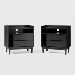 2pk Mid-Century Modern Solid Wood 2 Drawer Storage Nightstands - Saracina Home -Saracina Home GUEST 1f73b353 865e 4131 a376 6364f0459882