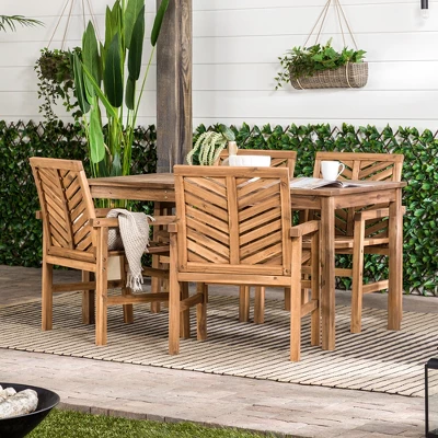 5pc Slatted Chevron Acacia Wood Patio Dining Set - Saracina Home 3 5pc Slatted Chevron Acacia Wood Patio Dining Set - Saracina Home