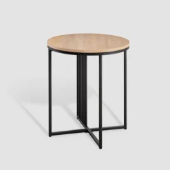 Modern Metal Bar Round Side Table Coastal Oak/Black ­ Saracina Home -Saracina Home GUEST 2b366258 6f55 410c 84dd eb9a11f4bf2e