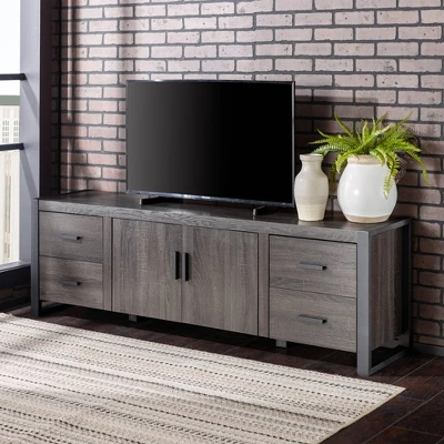 Modern Urban Industrial TV Stand For TVs Up To 80" Charcoal - Saracina Home 3 Modern Urban Industrial TV Stand For TVs Up To 80" Charcoal - Saracina Home