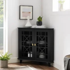 2 Door Corner Accent Cabinet With Fretwork Doors - Saracina Home -Saracina Home GUEST 33460c8d 731e 484d b65b b46663cb9a4a