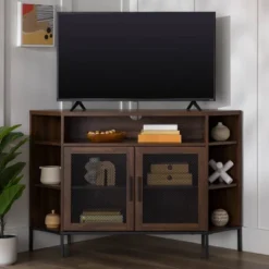 Corner TV Stand For TVs Up To 55" With Metal Mesh Doors - Saracina Home -Saracina Home GUEST 37c2fa85 ab08 4b35 a28d 41518b8299c5