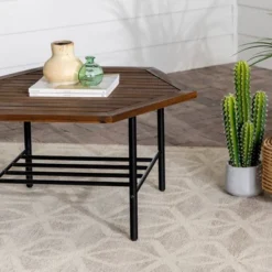 Saybrook Modern Metal And Wood Patio Hexagon Coffee Table - Dark Brown - Saracina Home -Saracina Home GUEST 3afb59b6 67ca 4f35 8c6f 738450a79b31
