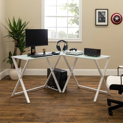 Modern Glass L Shaped Gaming Computer Desk White - Saracina Home 5 Modern Glass L Shaped Gaming Computer Desk White - Saracina Home - Image 4