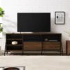 Modern Industrial Metal Mesh Sliding Door TV Stand For TVs Up To 80" Dark Walnut - Saracina Home -Saracina Home GUEST 5050d549 6181 4864 874f 39cccccea2ca