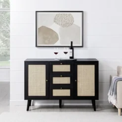 Modern Boho Wood And Rattan Storage Sideboard Black - Saracina Home -Saracina Home GUEST 52f5e3ee 76b4 4a71 b8d9 41f7b184a080