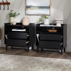 2pk Mid-Century Modern Solid Wood 2 Drawer Storage Nightstands - Saracina Home -Saracina Home GUEST 559c5ca6 af7e 4136 9a5f 989a82141900