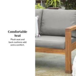 Galia Square Leg Acacia Wood Patio Loveseat With Cushions - Brown - Saracina Home -Saracina Home GUEST 570fd000 4d0b 4bea bb2b a214b08d0cac