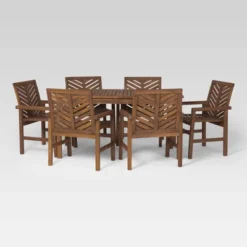 7pc Slatted Chevron Acacia Patio Dining Set - Saracina Home