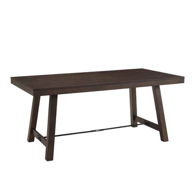 71" Tanya Modern Farmhouse Metal Stretcher Dining Table Dark Brown Oak - Saracina Home 4 71" Tanya Modern Farmhouse Metal Stretcher Dining Table Dark Brown Oak - Saracina Home - Image 2
