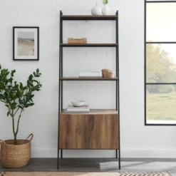 72" Open Shelf And Closed Storage Cabinet Ladder Bookcase - Saracina Home -Saracina Home GUEST 63ba128c 347b 49bc b7d3 5a205f7232df