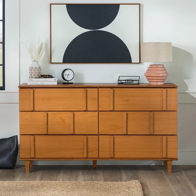 Modern Vertical Accent Solid Wood 6 Drawer Double Dresser - Saracina Home 5 Modern Vertical Accent Solid Wood 6 Drawer Double Dresser - Saracina Home - Image 3