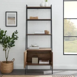 72" Open Shelf And Closed Storage Cabinet Ladder Bookcase - Saracina Home -Saracina Home GUEST 6884917e 6feb 464d 9a56 e3dd05df4cc1