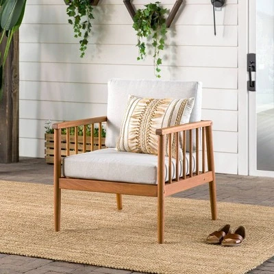 Saracina Home Modern Boho Eucalyptus Outdoor Spindle Arm Chair With Cushions 3 Saracina Home Modern Boho Eucalyptus Outdoor Spindle Arm Chair With Cushions