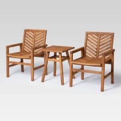 3pc Slatted Chevron Acacia Wood Patio Chat Set - Saracina Home -Saracina Home GUEST 73f3400b 771e 46c9 b116 3fbf173a7fbf
