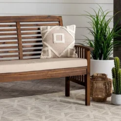 Ravenscroft Modern Boho Acacia Wood Slatted Outdoor Loveseat With Cushion - Saracina Home -Saracina Home GUEST 762dd77f e412 406a b274 83d025f6813d