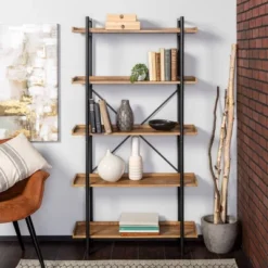 68" 5 Tray Shelf Urban Pipe X Back Bookshelf - Saracina Home