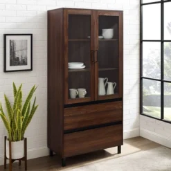 68" Glass Door Storage Hutch With Drawers - Saracina Home -Saracina Home GUEST 7b3f7fe4 ebee 4be1 9216 88676888f83b