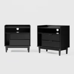 2pk Mid-Century Modern Solid Wood 2 Drawer Storage Nightstands - Saracina Home -Saracina Home GUEST 7ec02fdf f38c 4ef2 8a65 1390845091ae