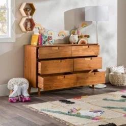 Mid-Century Modern Groove Wood 6 Drawer Dresser - Saracina Home -Saracina Home GUEST 7faaf4e0 3bb4 4268 99ad 0f6342d872ce