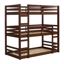 Twin Indy Solid Wood Triple Bunk Bed Walnut - Saracina Home
