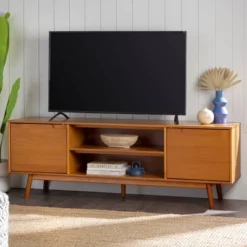 Solid Wood Mid-Century Modern TV Stand For TVs Up To 80" - Saracina Home -Saracina Home GUEST 8b7506fc 5e20 44b3 838f e44d2919b468