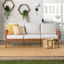 Saracina Home Modern Boho Eucalyptus Outdoor Spindle Sofa With Cushions -Saracina Home GUEST 8c877c30 b7d3 4ac9 b201 1d17b0c6a6e6