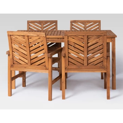 5pc Slatted Chevron Acacia Wood Patio Dining Set - Saracina Home 4 5pc Slatted Chevron Acacia Wood Patio Dining Set - Saracina Home - Image 2