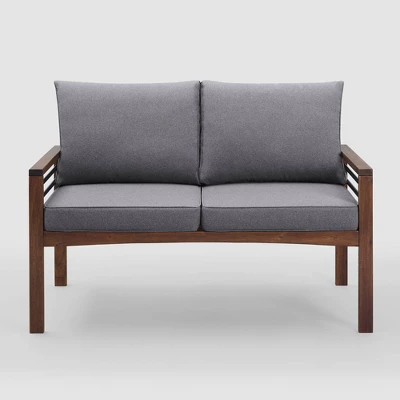 Saybrook Modern Metal And Wood Patio Loveseat - Gray/Dark Brown - Saracina Home 4 Saybrook Modern Metal And Wood Patio Loveseat - Gray/Dark Brown - Saracina Home - Image 2