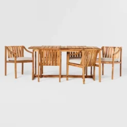 7pc Modern Slatted Wood Outdoor Dining Set - Saracina Home -Saracina Home GUEST 97b97aff 19ee 4550 9126 93ae4bc68f53
