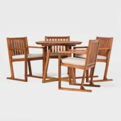 Saracina Home 5pc Modern Slatted Acacia Outdoor Dining Set With Round Table -Saracina Home GUEST 9d726d02 3bf0 4f04 9439 6de7c83b7e6c