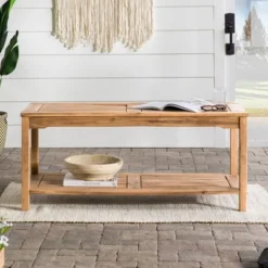 Ravenscroft Modern Boho Acacia Wood Slatted Outdoor Coffee Table With Lower Shelf - Saracina Home -Saracina Home GUEST 9d8e40f6 e18b 4bf4 8a7b d05b8ff7e305