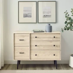 Ivora Lifted Mid-Century Modern Asymmetrical 5 Drawer Dresser - Saracina Home -Saracina Home GUEST a177ed74 4537 4f4a b9db f2c581dbedf6