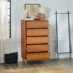 Mid-Century Modern Contoured 5 Drawer Chest Of Drawers - Saracina Home -Saracina Home GUEST ac3142e8 8860 4ea9 a029 c515f6848ecc