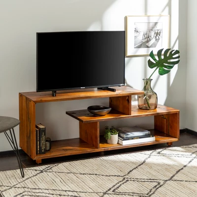 Rustic Modern Solid Wood TV Stand For TVs Up To 50" Amber - Saracina Home 3 Rustic Modern Solid Wood TV Stand For TVs Up To 50" Amber - Saracina Home
