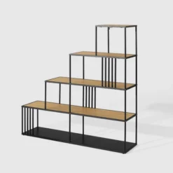 55.5" Modern 4 Shelf With Metal Bar Room Divider Bookcase Coastal Oak/Black - Saracina Home -Saracina Home GUEST b0dd5f61 84fc 4575 9f0d 8fd93ec26adc