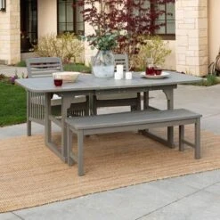 Ravenscroft 4pc Extendable Acacia Wood Outdoor Dining Set - Saracina Home -Saracina Home GUEST b20e0fe7 9276 456a 86ae 1099a38eba59