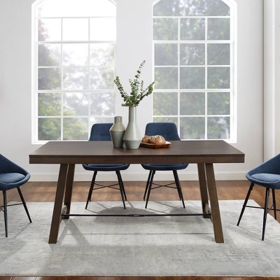 71" Tanya Modern Farmhouse Metal Stretcher Dining Table Dark Brown Oak - Saracina Home 3 71" Tanya Modern Farmhouse Metal Stretcher Dining Table Dark Brown Oak - Saracina Home