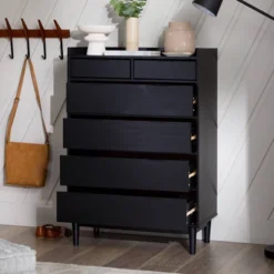 Mid-Century Modern Solid Wood 6 Drawer Vertical Dresser - Saracina Home -Saracina Home GUEST b571b7d1 67da 4c59 8b4d 6ac67427b8b3