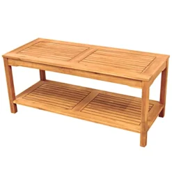 Ravenscroft Modern Boho Acacia Wood Slatted Outdoor Coffee Table With Lower Shelf - Saracina Home -Saracina Home GUEST bdd5c607 f53e 4336 9432 64642f554cfa