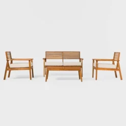 Saracina Home 4pc Mid-Century Modern Slatted Acacia Outdoor Patio Conversation Furniture Set -Saracina Home GUEST c4d7d1d2 081c 481c b87f 5213fd61bac6