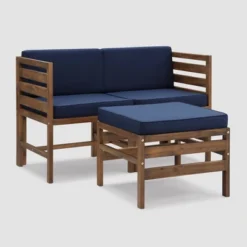 3pc Modular Acacia Wood Patio Chat Set With Cushions - Saracina Home