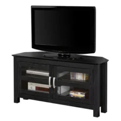 Modern 2 Glass Door Corner TV Stand For TVs Up To 50" Black - Saracina Home -Saracina Home GUEST c87a96bd 4a05 42f1 808c 0279dd75459e